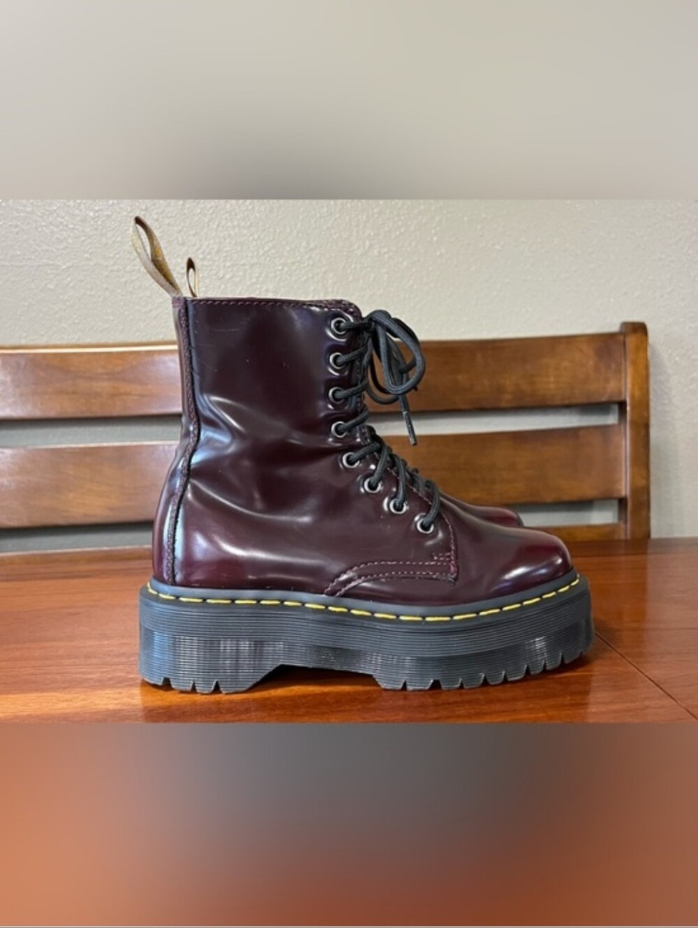 Dr. Martens Vegan Jadon II Platform Combat Boots Cherry Red Oxford Rub Off Goth